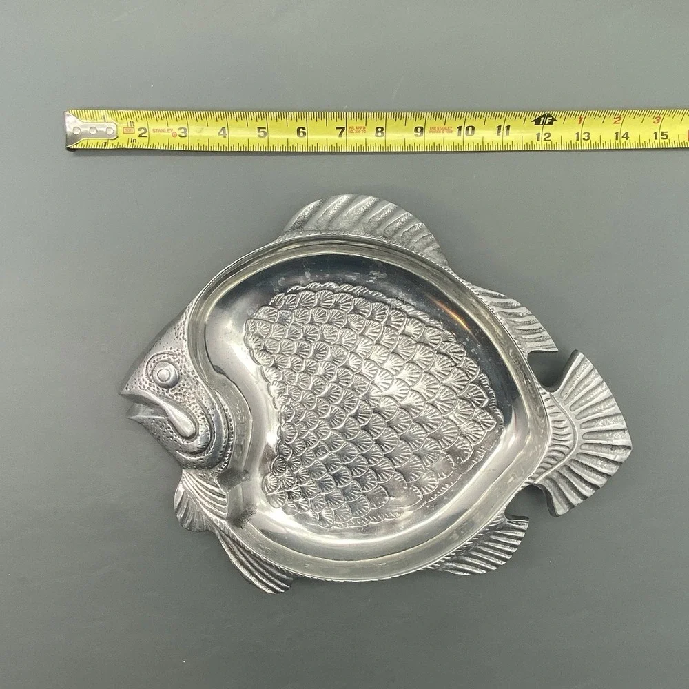 Vintage Cast Metal Aluminum Fish Platter Tray Dish Jewelry Trinket Candy Bowl